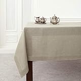 Solino Home ナチュラルリネン テーブルクロス 60 x 108インチ – クラシックなヘムステッチ 100% ピュアヨーロピアン亜麻リネンテーブルクロス – 洗濯機洗い可能 長方形テーブルカバー 春 夏 屋内 屋外用