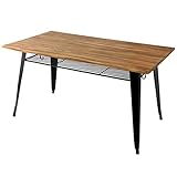 タンスのゲン ダイニングテーブル 140×80cm 天然パイン無垢材 棚網付き アジャスター付き ブルックリンスタイル ブラック 47600006 00