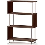 ottostyle.jp S字 オープンラック 4段 ダークブラウン 収納棚 木目調 間仕切り アジャスター付き ディスプレイラック / シェルフ ジグザグラック リビング キッチン (ダークブラウン)