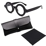 [Felimoa] 丸メガネ ファッション ブルーライトカット レザー製メガネケース メガネ拭き付属