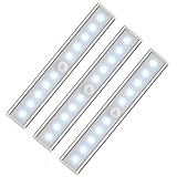 AngelaKerry 10 LEDセンサーライト 人感センサーライト USB充電式/バッテリー式 省エネ 超寿命 貼り付け型 マグネット付き 昼光色 （バッテリー式，3 Pack）