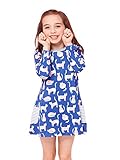 子供カジュアルドレス 女の子ナイトガウン 綿100％ ロングＴシャツ ワンピース 猫のスタイル 長袖パジャマ 2-7歳用 (7歳(130cm))