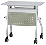 会議テーブル 跳ね上げ式 W750×D450×H720 幕板付き　スタックテーブル　GD-634M (天板ホワイト×幕板グリーン)