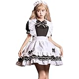[Socpuro] 可愛い メイド服 ロリータ ゴスロリ 服 萌え ワンピース＋エプロン＋蝶結び メイドカフェー レディース ハロウィン コスプレ服 クリスマス 黒と白 定番 本格志向 メイド仮装 アリス風 ドレス 日常 学園祭 変装パーティー (Ⅼ)