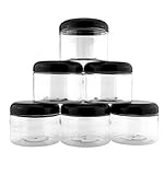 (6, 350ml) - 350ml Clear Plastic Jars w/ Black Plastic Lids (6 pack); BPA Free PET Stackable Caniste