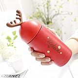 Seeshine 子ども用コップ マグボトル マグカップ 鹿の角 水筒 ステンレス鋼 真空断熱 保温 マグカップ 保温瓶 魔法瓶 260ml (レッド)