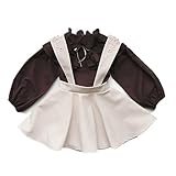 QD-WST 子供服 シャツ＋吊りスカート 女の子2件セット プリンセス風 優雅かわいい 上品 上下セット 西洋風 (XL, A-レッドシャツ＋ベージュスカート)