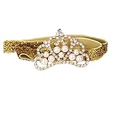 ノーブランド品 幼児　赤ちゃん　弾性　ラインストーン　パール　クラウン　王冠　ヘッドバンド　ヘアバンド　ターバン　写真撮影　全7色選べる - ゴールド