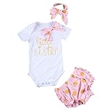 Cutelove 子供服 ロンパース＆ヘッドバンド&PPパンツ 3点セット カバーオール 英字プリント 女の子 新生児 蝶結び付き 可愛い 半袖 レースパンツ 夏 出産祝い