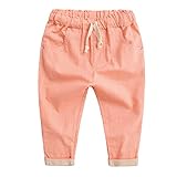 【SEBLES】ベビー 赤ちゃん キッズ 男の子 ズボン 長ズボン ボトムス 綿 コットン ポケット カジュアル ウエスト紐 無地 ソフトカラー(ピンク,95cm)