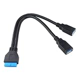 Cablecc USB 3.0 2ポートメス - マザーボード 20ピンヘッダーケーブル フロントパネル用 20cm