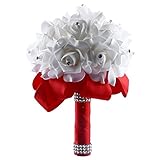 Kicode ブライダルブーケ花 クリスタルバラ 花嫁介添人の結婚式人工 結婚式、パーティーや教会 象牙