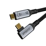 UPPDEFFST 1m 90 度（直角）Type-C ケーブル、Thunderbolt 3 対応。L 字型コネクタを採用し、USB-C 3.2 Gen 2x2 規格に準拠しています。USB Type-C インターフェースを介して、20Gbps のデータ転送、100W の急速充電、4K@120Hz の映像出力に対応。モニター、SSD、ドッキングステーションなどの機器に適合します。