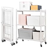 iOCHOW ラック メタルラック 幅70×奥行36×高さ90.5cm 3段 キッチンラック メタルシェルフ 折り畳み収納 キャスター付き ホワイト