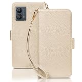SZJAMIE MOTO G53J 5G / G53Y 5G ケース 手帳型 スマホケース おしゃれ 軽量 薄型 可愛い 人気 耐衝撃 防水 カード収納 純正 財布型 上質な手触り 携帯ケース ブランド 横置きスタンド機能 ストラップ付き(moto g53 5G 対応,ベージュ)
