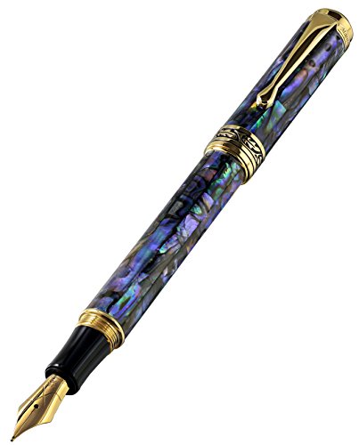 XEZO パウア貝 18Kメッキ 万年筆 M Xezo天然パウア貝海シェル万年筆with Massiveソリッド18-karatゴールド