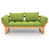 ソファ ソファーベッド 2人掛け 北欧デザイン リクライニング 天然木フレーム ストレートタイプ ハニー×グリーン