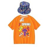 [leirmus] スプランキー 子供服 Tシャツ 日よけ帽子付き コスプレ衣装 半袖 100%コットン コスプレ衣装 薄手 夏服 人気 アニメ コスチューム ボーイズ ガールズ クリスマス Cosplay 誕生日 プレゼント 男女兼用