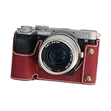JISYIWOWボディケース 本革ハーフケースSONY A7CR /A7C2用カメラケース 電池交換でき 三脚設置でき 底面閉開自由 (レッド)