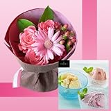 誕生日プレゼント ピンク花束＆千疋屋プレミアムアイス10個 お母さんへのメッセージカード付き
