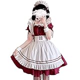 [ANONIE] メイド服 コスプレ仮装 初心者 セット かわいい コスチューム ホワイト+ブラック 豪華セット (red, M)