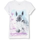 THE CHILDREN'S PLACE(ザ・チルドレンズプレイス) グリッター フォト-リアル ホース グラフィック ティ ホワイト トップス半袖Tシャツ 10～12歳【並行輸入】