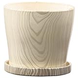 インテリアポット ウッディ ラウンド 19.5cm ホワイト 皿付 ／植木鉢