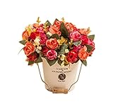 ファッションシミュレーション植物人工オレンジローズ装飾鉢植え