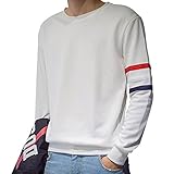 Gaosa メンズ シンプル トップス 長袖 トレーナー スウェット プルオーバー スポーティー ジャージークルーネック 3色 (白, 2XL)