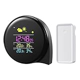 Amirデジタルワイヤレス天気駅、屋内屋外温度計湿度計モニターwith Large夜間照明LCD表示、湿度メーターアラーム時計機能、屋外センサー、Snoozeオプション