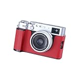 SIUTATDSH カメラハーフケース Fujifilm Fuji X100VI用、ビンテージメタル本革インスタントカメラ保護ケース スタイリッシュ ポータブル 耐衝撃 (レッド)