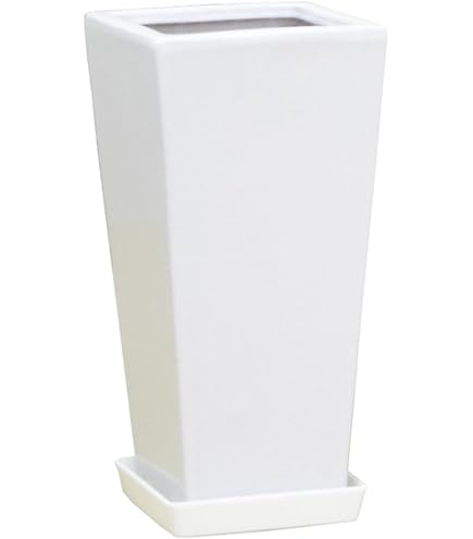 ロングサイズ　陶器 観葉植物の鉢　穴あき　皿付き　白色 Amazon.co.jp: PURIZA 観葉植物用 陶器鉢ロングスクエア陶器鉢