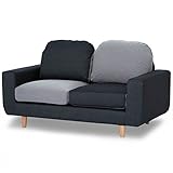 LOWYA（ロウヤ） ソファ ソファー 2P 2人掛け 2.5人掛け リバーシブル バイカラー ポケットコイル リビングソファー ワンルーム ファブリック デニム調 天然木脚 グレー/ダークブルー