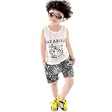 Domybest 子供服 Tシャツ セットアップ　上下セット　男の子 タンクトップ+ショートパンツ 2点セット　かっこいい　トラプリント　ベスト　キッズ　赤ちゃん　春　夏　秋　ルームウェア　セットアッ