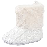 C-Princess 幼児 ベビー用 ニット ブーツ ファーストシューズ ルームシューズ 子供靴 赤ちゃん 女の子 男の子 歩行サポート モコモコ 暖かい 防寒 ホワイト 12cm