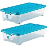 for.cEX ふた付きポリプロピレン収納ボックス 押入れ用 浅型(高さ18cm) 同色2個組 ブルー for.cEXA74-2BL