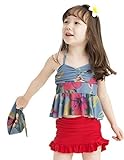 (トヨベイ)Toyobuy 可愛い 水着 キッズ 女の子 スクール セパレート 上下セット 女児 ガールズ スイムウエア 子供用 ビキニ キャップ付き 海水浴 スイミング ベビー フリル スカートXL