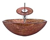 Aurora Sinks A30-C-G Bathroom Ensemble with Grid Drain, Foil Undertone Glass Vessel, Sink, Ring and 