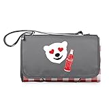 High Quality Coca-Cola Outdoor Picnic Blanket Tote, Check with Emoji Design, Red/Gray