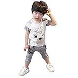 YUEGUANG キッズ パジャマ ベビー服 男の子 上下 2点セット 春夏 半袖 可愛い カジュアル 子供服 ベビー パジャマ 幼児服 キッズ服 普段着 (100cm, グレー)