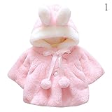 Nice Days（ナイス　ディズ） ベビー服 秋冬 コート 女の子 ポンチョ マント フード付き 可愛い うさぎの耳 暖かい 防寒 柔らかい ふわふわ キッズ ガールズ (80, ピンク)