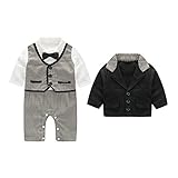 Domybestベビー服　ロンパーススーツ ロンパース+コート2点セット　フォーマル セレモニーロンパース オーバーオール　男の子 紳士服 長袖 ボディスーツ　春秋　ジェントルメン蝶結び 新生児 幼児