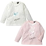 (クリーム/90cm)ベビー服 女の子 Tシャツ 長袖 Dolly Ribbon ドーリーリボン ボーダー柄 Aライン バックレース切替 ウサギ柄 リボン ラメプリント フリル 女児 ベビー