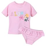 BAOHULU キッズスクール水着 ラッシュガード 水着 可愛い 花柄 日焼け止め　半袖　キュートセパレートスタイル水着 柔らかい 快適 スイミングウェア (３-４歳, ピンク) S279_PinkS