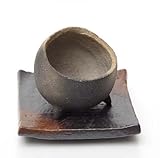 盆栽鉢　炭化焼締丸鉢（鉢底ネット付）・焼締下皿（１２ｃｍ）セット