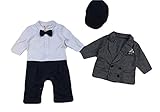 キッズ・ベビー服　男の子　フォーマル カバーオール ジャケット　帽子　蝶ネクタイ付キ タキシード風　結婚式　祝い　念撮影 入園式用70/80/90/95
