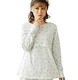【小丸子の花轮クン】コットンだから肌に優しい！ マタニティ 授乳口付き ルームウェア コットン 100％绵 前開き 産前産後 セットアップ 全2色 (M, ブルー)