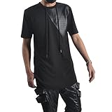 LONGVIS® カットソー 半袖 サマー Tシャツ レザーファッションのコットンシャツ 200911 [並行輸入品] (L)