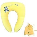 Luchild 折りたたみ式補助便座 携帯便利 最新改善 子供用補助便座 滑り止め 挟まれ防止 コンパクト携帯・収納袋付き 外出 ショッピング 旅行用品 熊（イエロー）