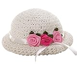 [三つの花の太陽の帽子]ベビービーチの麦わら帽子、1-5Y、白